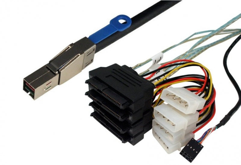 TMC C5529 SFF-8644 to (4) SFF-8482 Ext. HD MiniSAS to 4X SAS Drive Fanout Cable w/Power. 1M, 3-Foot