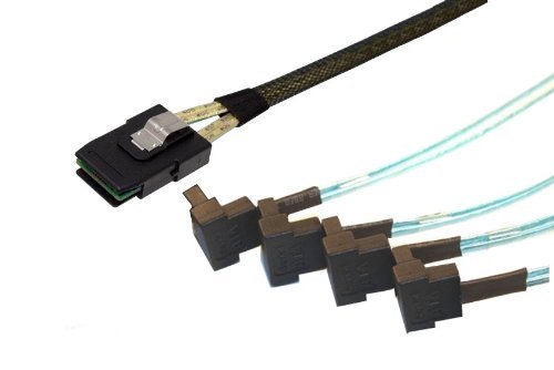 TMC I3647-1MC-RA SFF-8087 MINI SAS (HOST) TO 4 X 7pin SATA Fanout cable. Right angle on the 7-pin