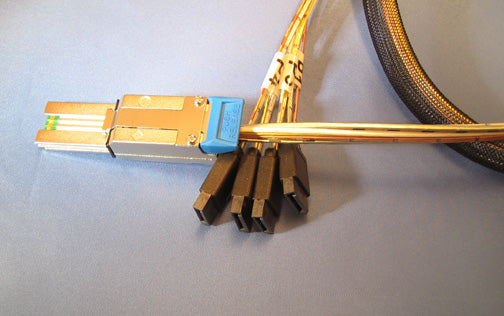 TMC C5647-xM - SFF-8088 Host Ext. MiniSAS  TO  Target (4) 7-Pin SATA miniSAS Fanout cable. Shielded.