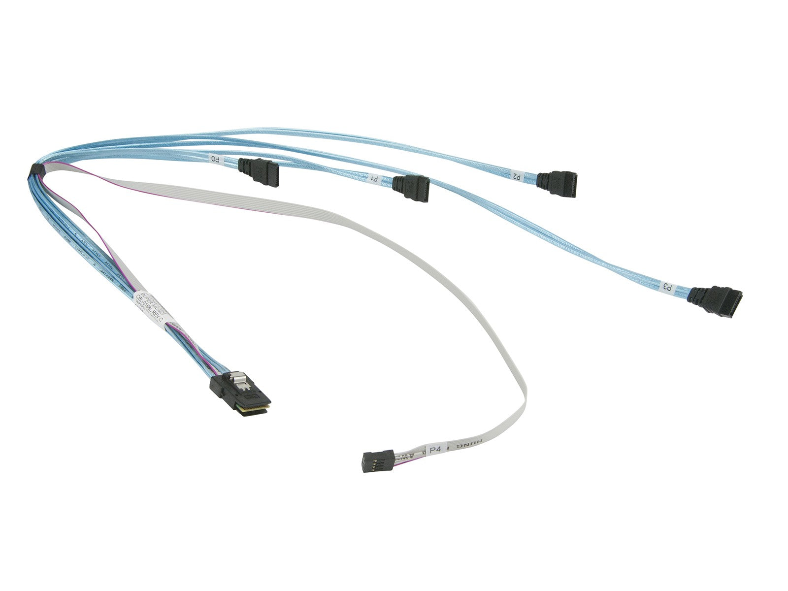 Supermicro CBL-0188L MiniSAS to (4) 7-pin SATA Split Cable with sideba